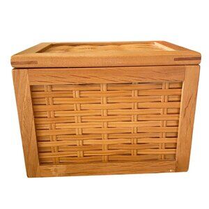 Wooden woven recipe box trinket box dresser tabletop box basket weave